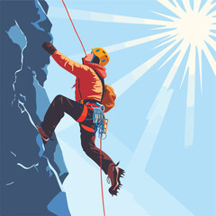 Mountain climber with special equipment vector illu