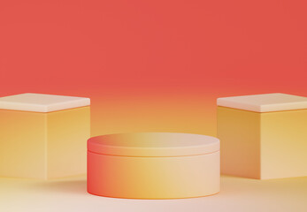 3d luxury pastel orange podium..Orange and beige circle pedestal, 3D cylinder stand podium