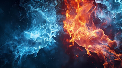 Fototapeta premium Fire and ice, heat and cold concept