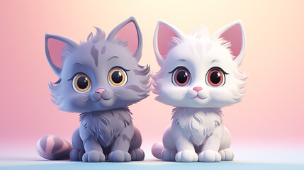 Fototapeta premium Cute cartoon cat in a relaxed pose On a pastel background, cat family