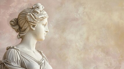 Fototapeta na wymiar A classic marble sculpture of a woman with copy space, captured in profile with a soft pastel background, embodying timeless beauty and elegance