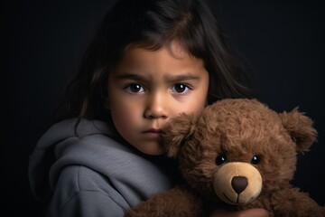 A child holding onto a teddy bear, a symbol of comfort and the silent witness to their pain and resilience