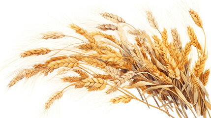 hand drawn and painted wheat getting grinded, earthy colors, white background created with Generative Ai