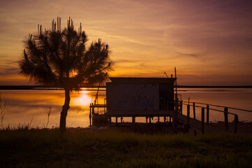 sunset at Pialassa Baiona near Marina Romean (Italy)