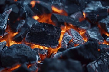 Glühende und brennende Holzkohle in Nahaufnahme 