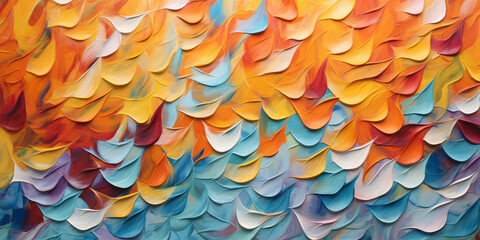 Abstract orange and blue leaf shaped brush strokes background
