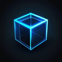 Abstract 3D blue cube box on dark background. Generative AI