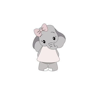 Vector illustration of a cartoon baby elephant with a bow