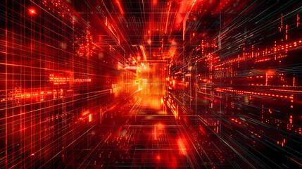 Fototapeta premium Surreal Digital Landscape of Abstract Technology and Information Flow, A Futuristic Concept of Cyberspace and Data Network