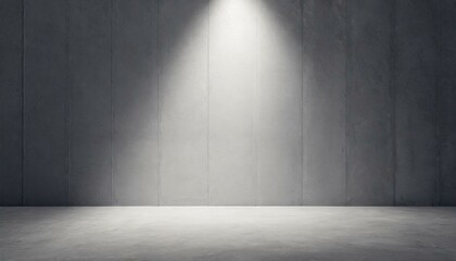 Abstract empty, modern concrete room with spot light shining down on the back wall 