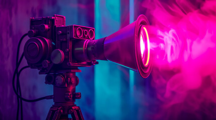 Vintage camera with colorful lighting effects
