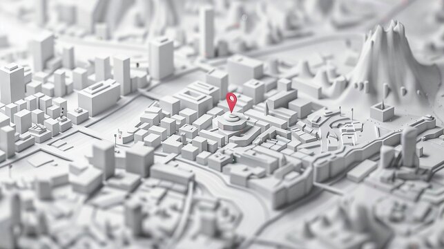isometric urban Swiss map with a pin on Zurich 8048, clean, light greyscale