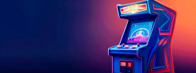 Retro arcade machine with neon lighting - obrazy, fototapety, plakaty