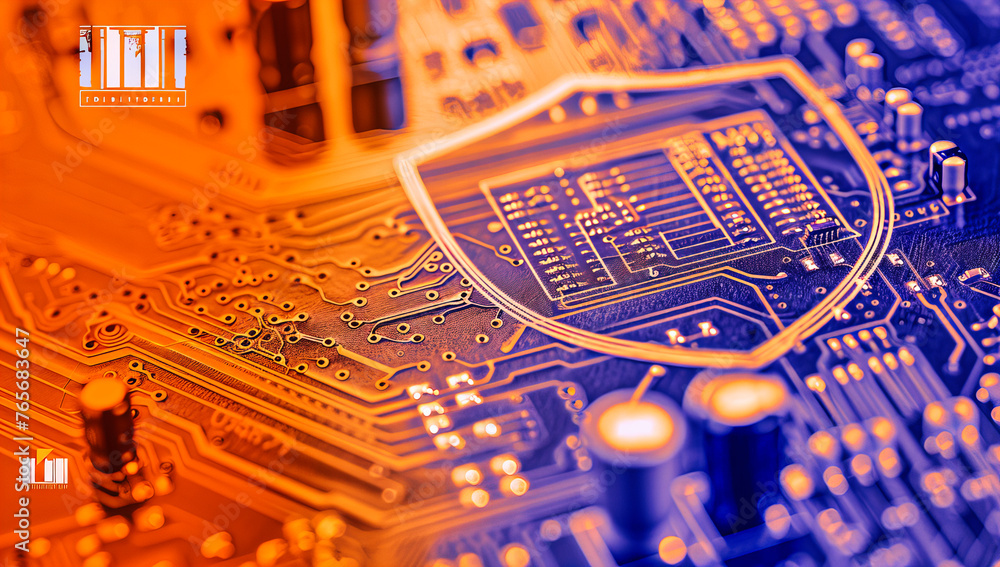 Poster the blueprint of innovation: close-up of a circuit board, emphasizing the precision in technology an