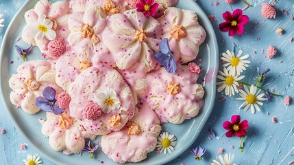 Day of Ice Cream in the Republic, indie bakers transfiguring sugar cookies into natureinspired shapes, celebrating with a feast under open skies low texture