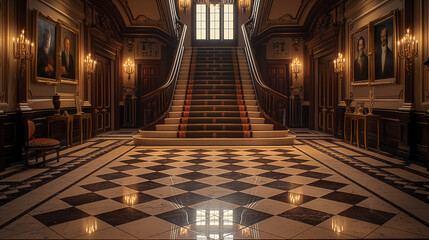 Grand Staircase in Luxurious Classical Interior - obrazy, fototapety, plakaty