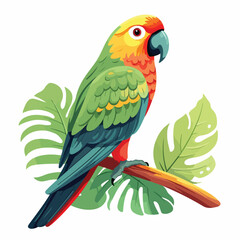 Parrot bird character. Cute parrot flat vector isol