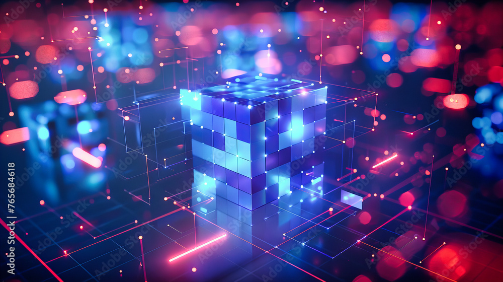 Poster the digital expanse illuminated, showcasing the intricate web of data and technology that underpins 