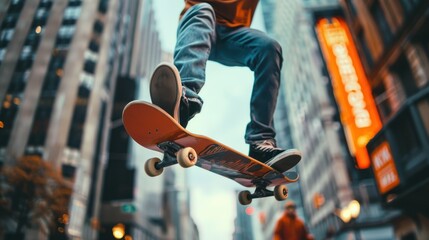 Skateboarder in mid-air performing a trick