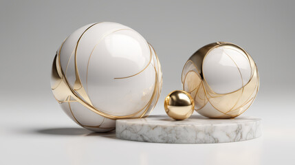 Two White and Gold Balls on a Marble Base
