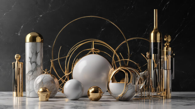 Marble Table With White and Gold Items