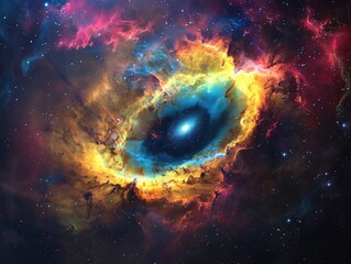 Helix nebula, cosmic entities dancing, ethereal colors swirling in deep space - obrazy, fototapety, plakaty