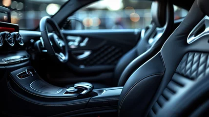 Deurstickers Sleek design of a car's luxurious black leather interior © Putra