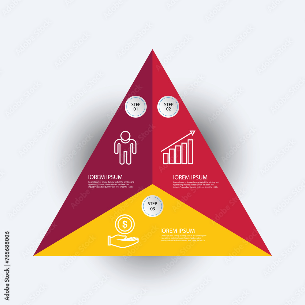 Aufkleber triangular infographic template with 3 option