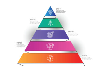 Vector pyramid infographic with 5 options. Business presentation template