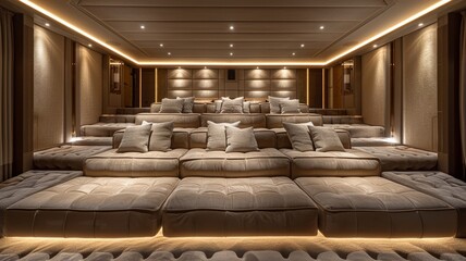 Plush home theater invites relaxation with soft illumination