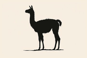minimalist illustration of sleek, llama silhouetted against stark white background