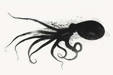 minimalist illustration of sleek, octopus silhouetted against stark white background