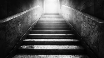 Foto op Canvas Stepping up an imagined staircase to success in grayscale © Putra