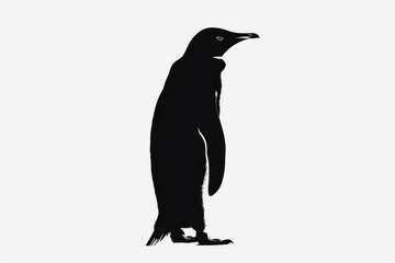 minimalist illustration of sleek, penguin silhouetted against stark white background