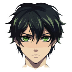 portrait face manga anime male black hair green eye