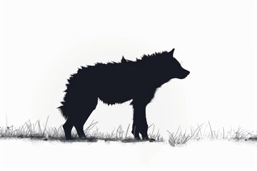 minimalist illustration, sleek hyena silhouetted, stark white background