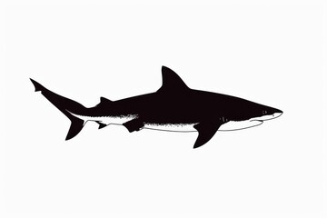 minimalist illustration, sleek shark silhouetted, stark white background