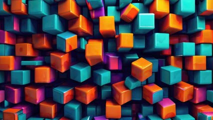 Fototapeta na wymiar Abstract 3d cubes tech speed movement pattern design background concept illuminating blue and orange