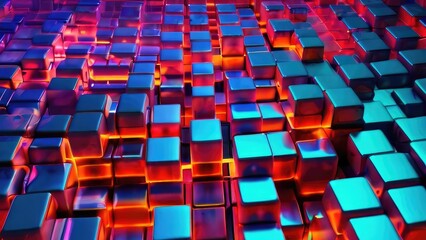 Abstract background with glowing cubes 3d rendering 3d illustration of an abstract background