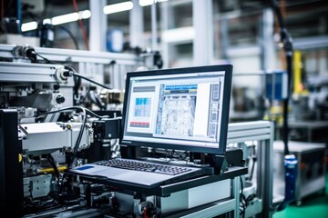 High-Tech Factory Environment Featuring a Vision Inspection System Examining Industrial Parts on a Production Line
