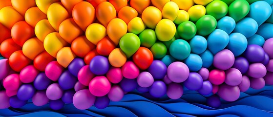 An abstract wallpaper of colorful balloons forming a Rainbow
