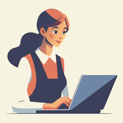 Women working  at desk - A women working at desk in the modern environment. Flat design vector illustration with beautiful background
