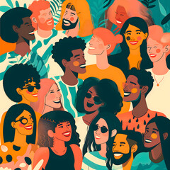 illustration of several different people smiling collage