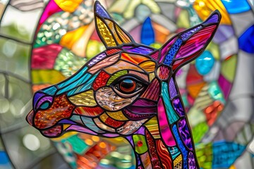 Obraz premium Vibrant stained glass showcase of a friendly llama, cute and detailed