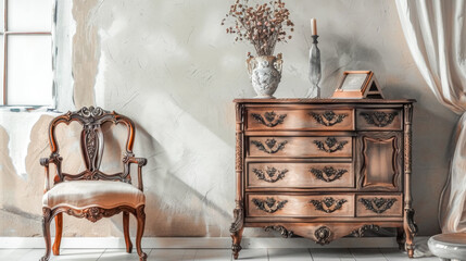 Vintage furniture in elegant interior setting