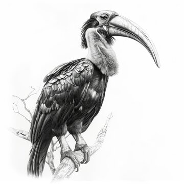 recommend clip art: Pencil Sketch of an African Grey Hornbill Birdon a White Background