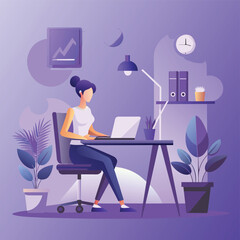 Women working  at desk - A women working at desk in the modern office . Flat design vector illustration with beautiful background
