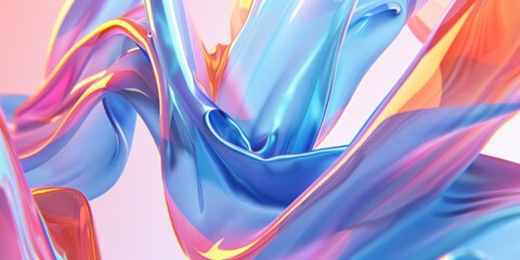 A swirling blue pattern decorates a blue and pink background, with bold lines, vivid colors, and three-dimensional effects.