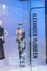 Fototapeta premium posh mannequins dressed in Alexander McQueen at Saks Fifth Avenue/Hudson's Bay in Toronto, Canada