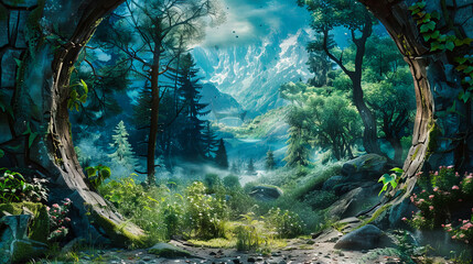 Tranquil river winding through a lush forest landscape, reflecting the serene beauty of Canadas wilderness